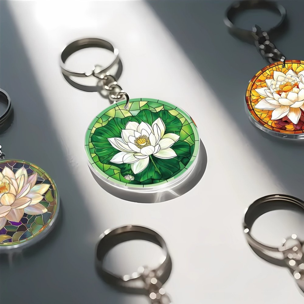 50pcs Round Acrylic Keychain Charms in 5 Colors